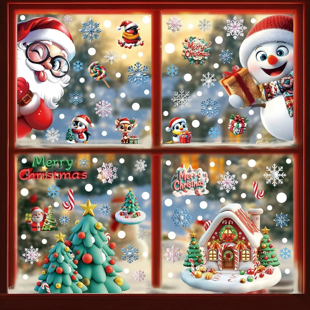 Christmas Window Clings – Reusable Gingerbread, Snowman & Santa Static Stickers