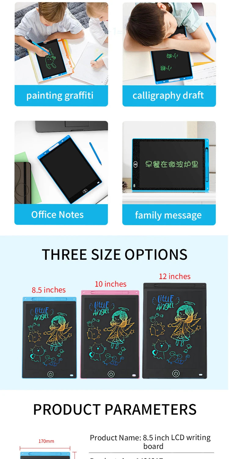 LCD Drawing Tablet for Kids – Colourful Erasable Writing Board (6.5 to 12 in)
