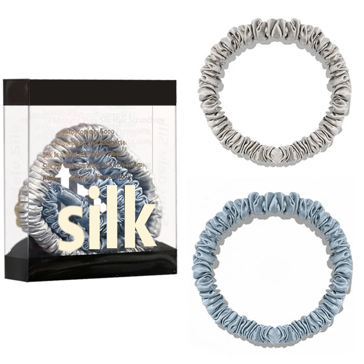 Mulberry Silk Scrunchie Gift Box – 2 Pack Real Silk Hair Ties