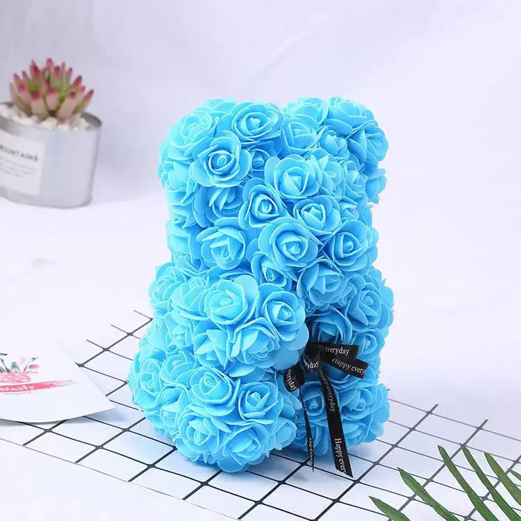 Rose Teddy Bear 25cm – Forever Rose Bear Gift for Her, With or Without Gift Box