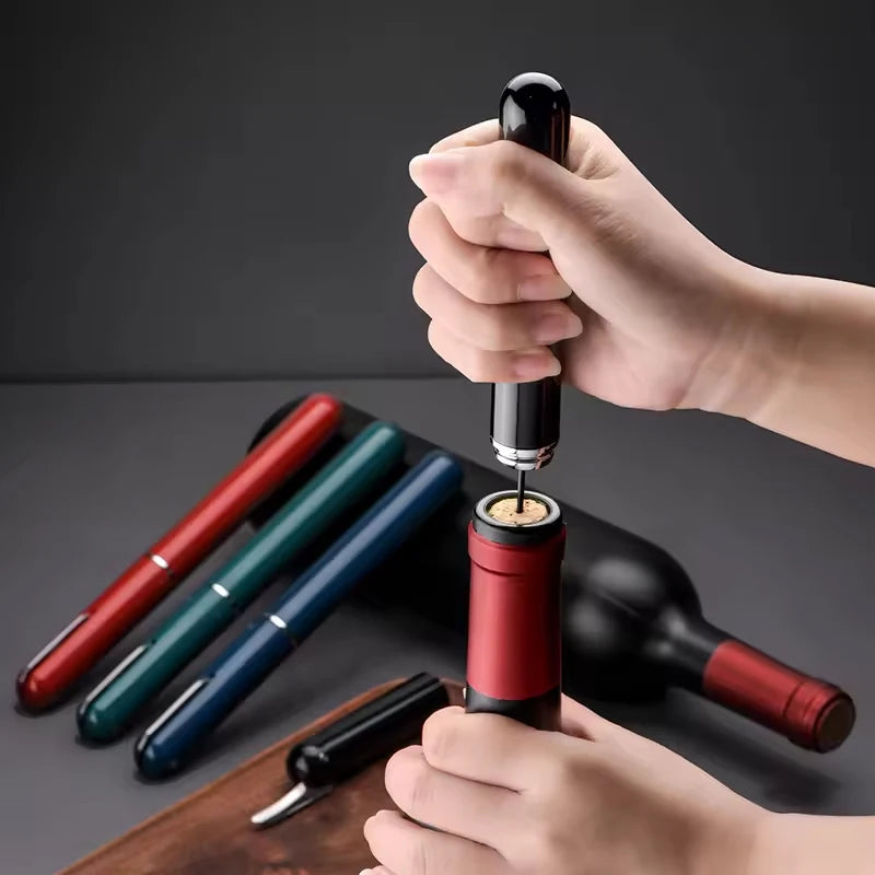 Pump corkscrew opening a wine bottle