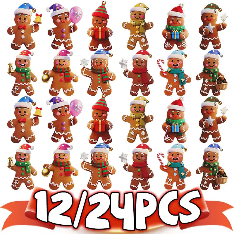Wooden Gingerbread Man Ornaments – Christmas Tree Decorations (12 or 24 Pack)
