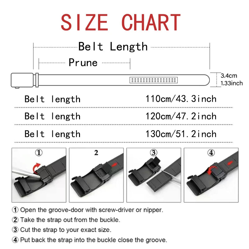 Men's Black Automatic Buckle Belt – 110, 120 or 130cm