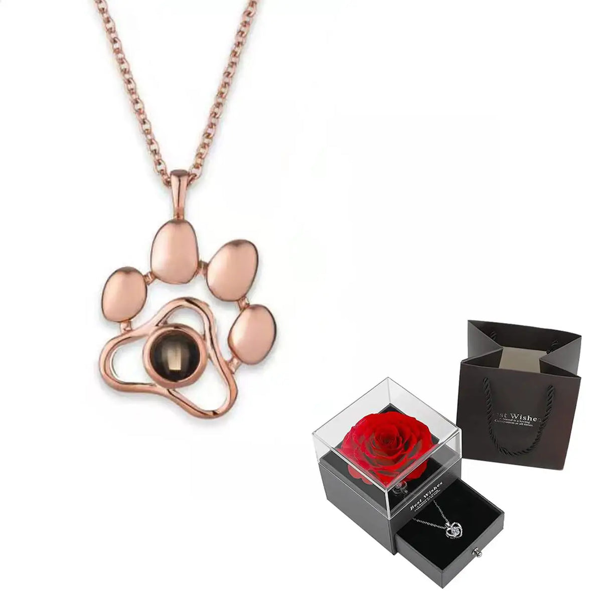 'I Love You' in 100 Languages Projection Necklace with Rose Gift Box