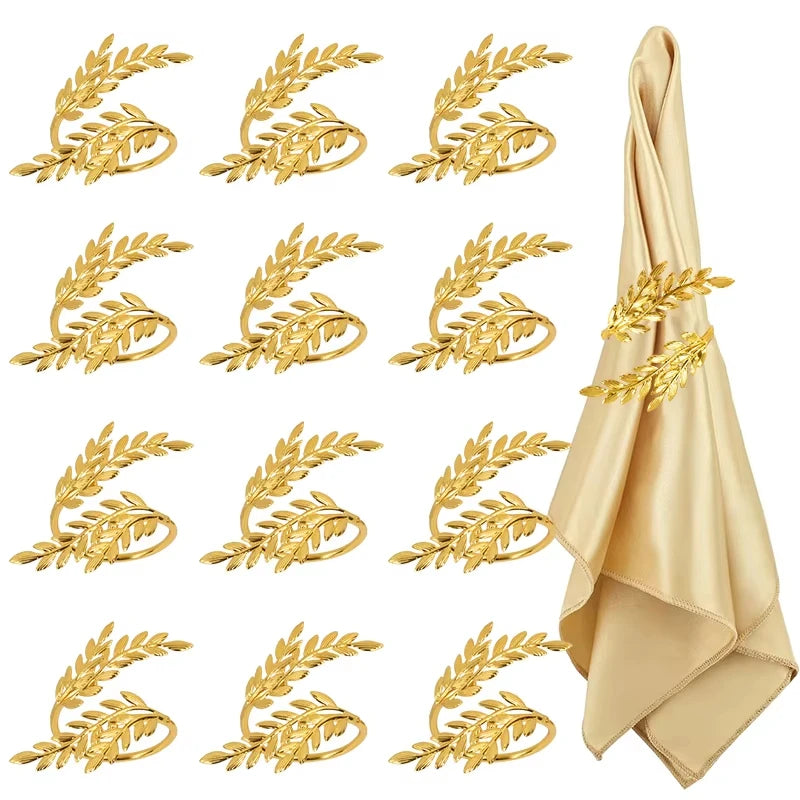 Gold Leaf Napkin Rings – Metal Napkin Holders for Christmas Table (1, 6 or 12)