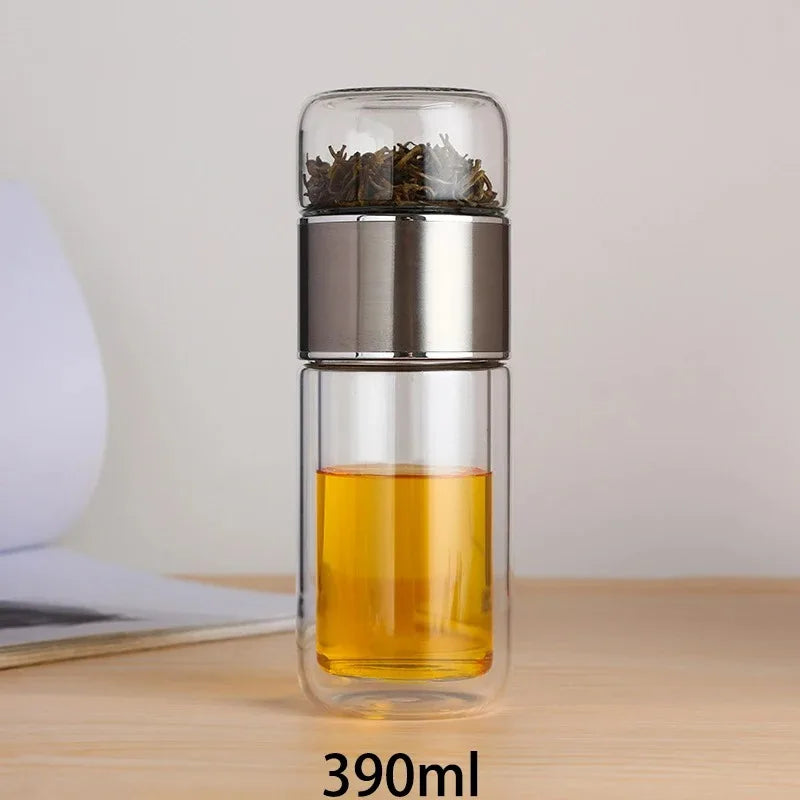 Double-Wall Glass Tea Infuser Bottle – 420ml