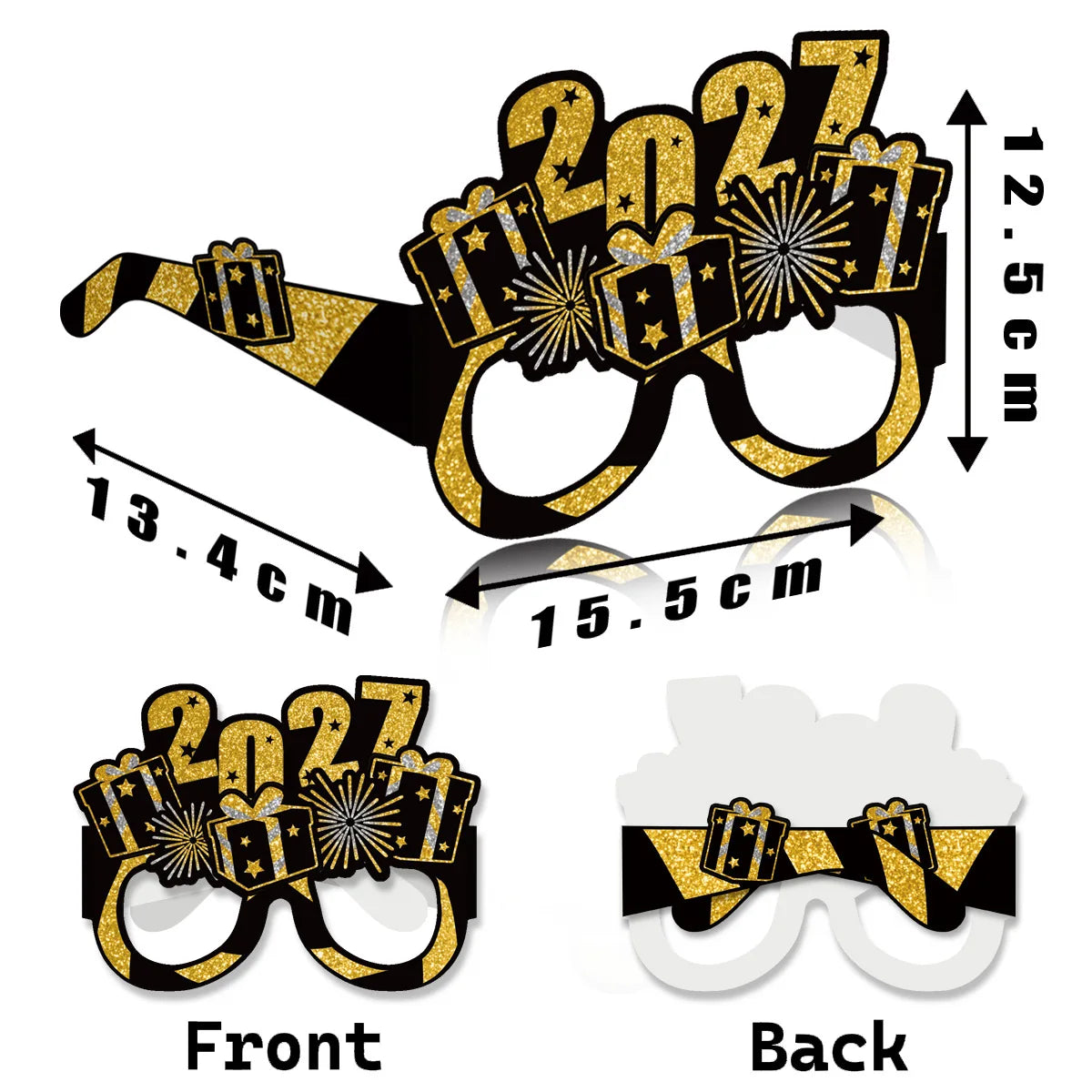 2027 Happy New Year Party Glasses – Black & Gold NYE Photo Prop Glasses