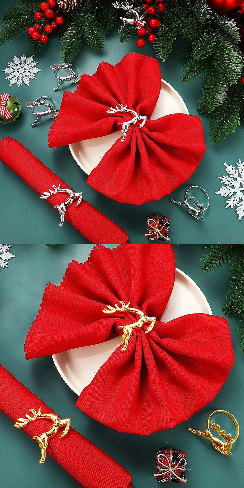 Reindeer Napkin Rings – Gold or Silver Christmas Napkin Holders (1, 6 or 12)