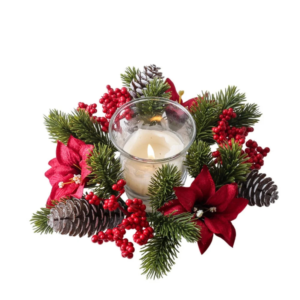 Christmas Candle Ring Wreath – Berry, Pinecone & Pine Table Centrepiece