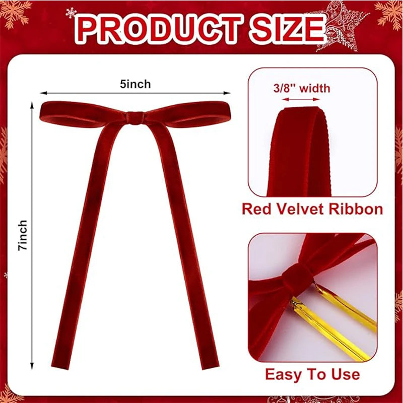 Velvet Ribbon Bows 18 cm – Vintage Christmas Tree Bows (10 or 20 Pack)