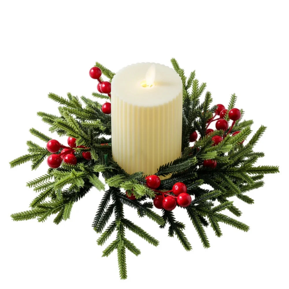 Christmas Candle Ring Wreath – Berry, Pinecone & Pine Table Centrepiece