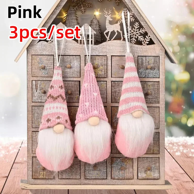 Christmas Gonk Plush Ornaments – Set of 3 Knitted Gnome Tree Decorations