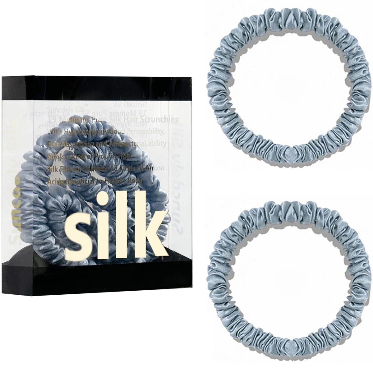 Mulberry Silk Scrunchie Gift Box – 2 Pack Real Silk Hair Ties