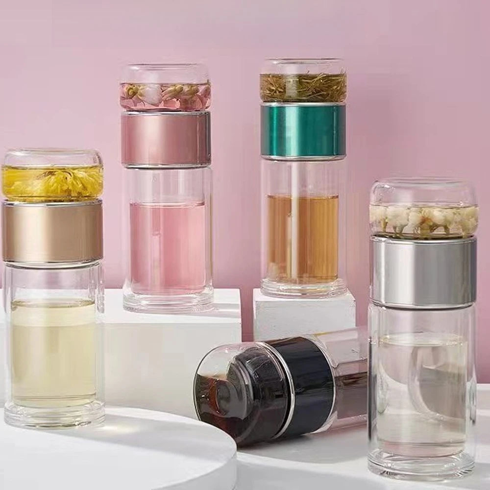 Double-Wall Glass Tea Infuser Bottle – 420ml