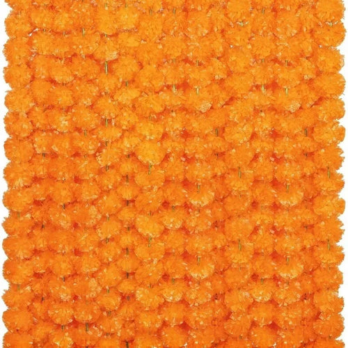 Marigold flower toran on a doorway