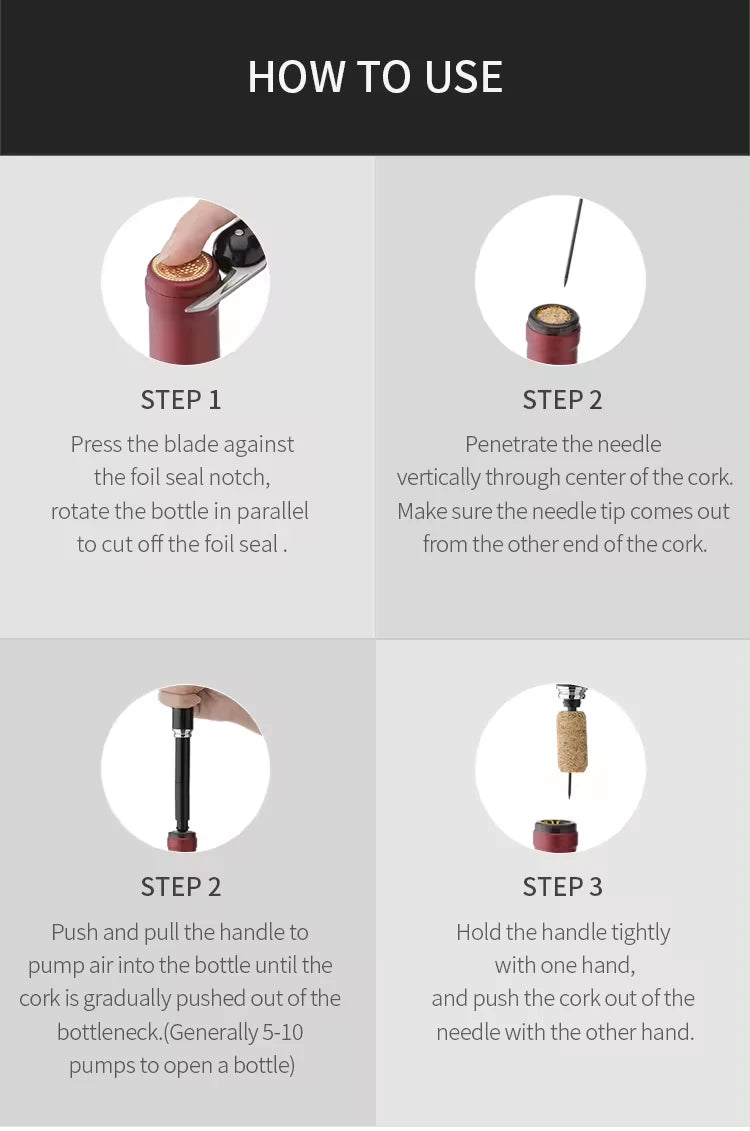 Air Pressure Wine Opener – Pump Corkscrew with Foil Cutter