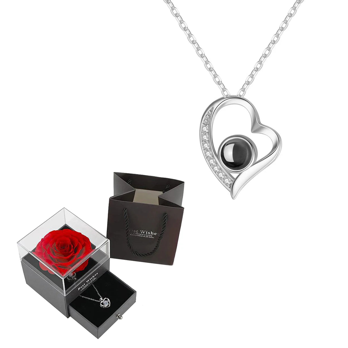 'I Love You' in 100 Languages Projection Necklace with Rose Gift Box