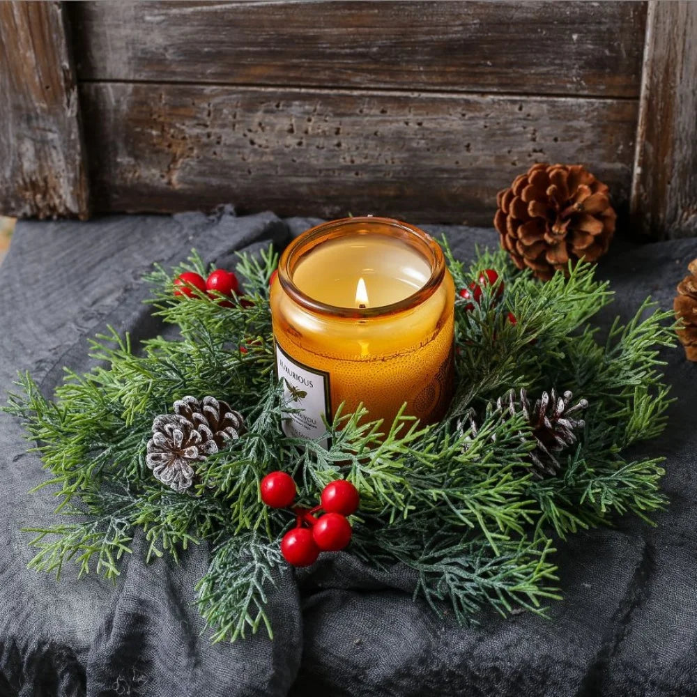 Candle ring centrepiece on a Christmas table