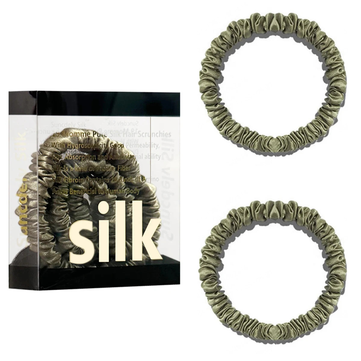 Mulberry Silk Scrunchie Gift Box – 2 Pack Real Silk Hair Ties