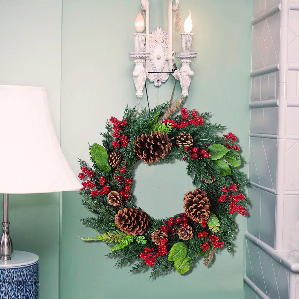 Handmade Christmas Wreath for Front Door – Red Berry, Cypress & Eucalyptus 45 cm