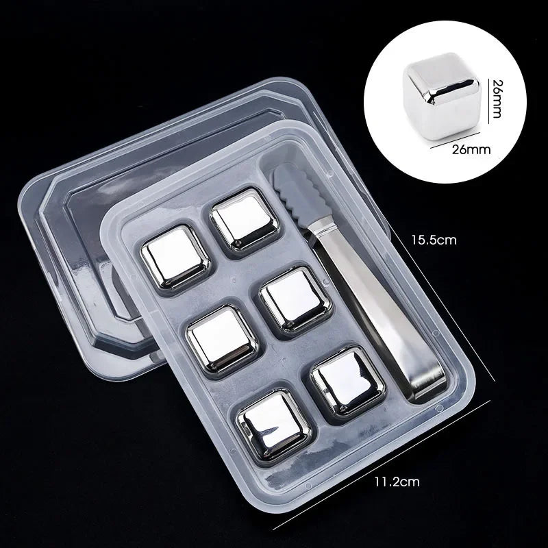 Stainless Steel Whisky Stones with Tongs – Reusable Ice Cubes (4, 6 or 8)