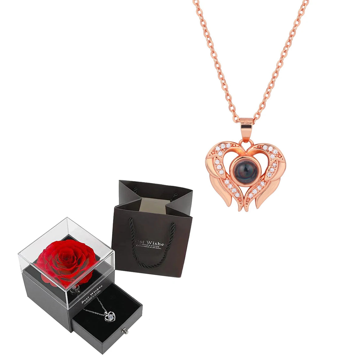 'I Love You' in 100 Languages Projection Necklace with Rose Gift Box