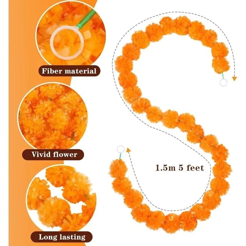 Artificial Marigold Garland 150cm – Diwali, Wedding & Puja Flower Garland (Toran)