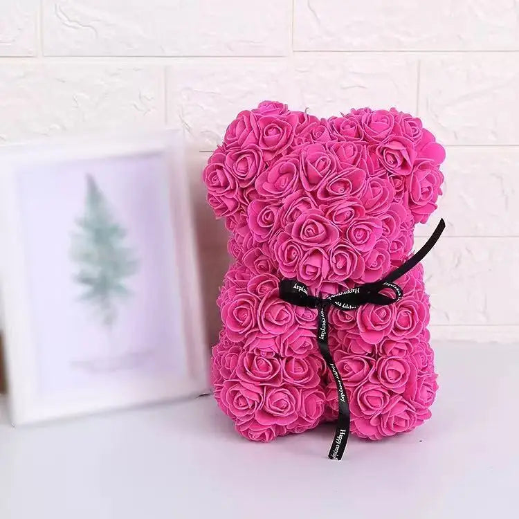 Rose Teddy Bear 25cm – Forever Rose Bear Gift for Her, With or Without Gift Box