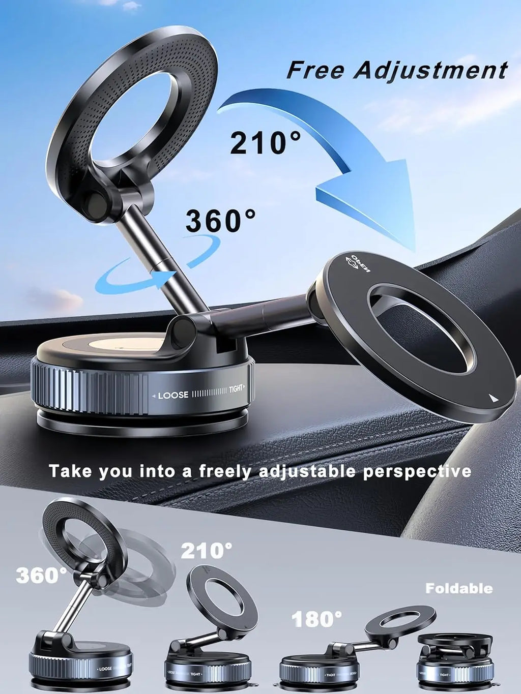 Magnetic Car Phone Holder – Suction Cup 360° Dashboard & Windscreen Mount