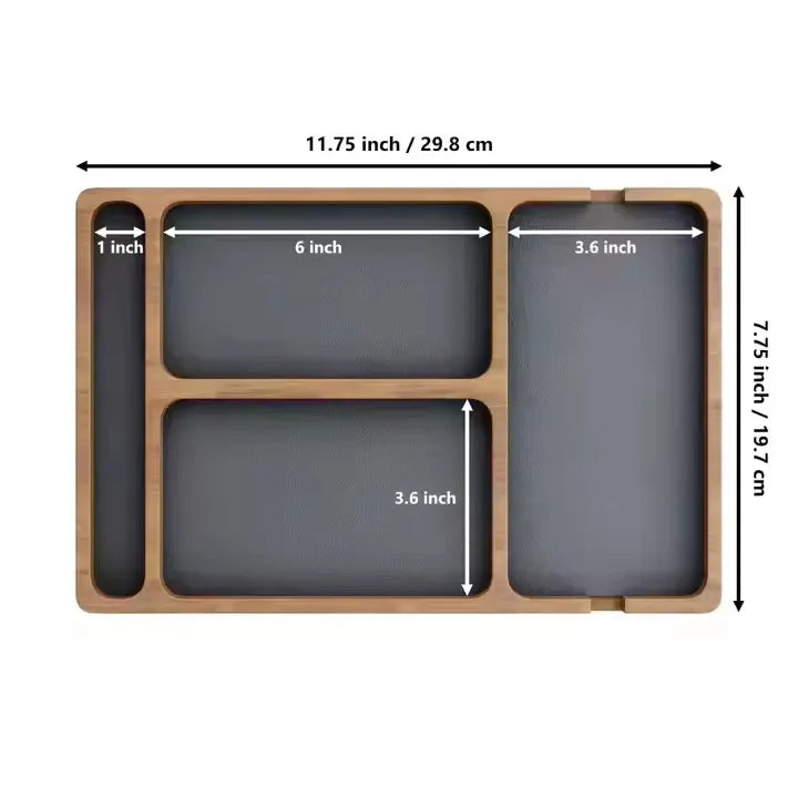 Solid Wood Desk Tray with Dividers – Phone, Keys & Earbuds Organiser