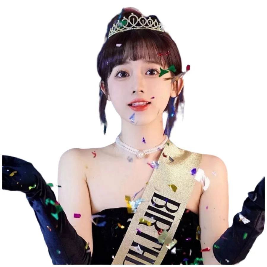 Birthday Queen Sash & Crystal Tiara Set – Birthday Girl Party Accessories for Any Age