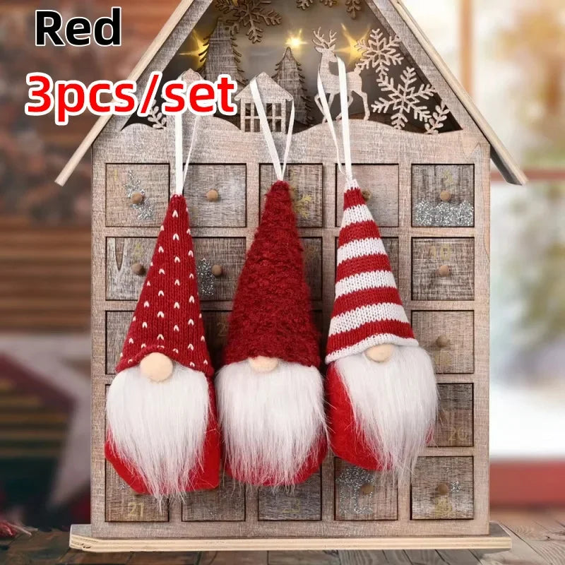 Christmas Gonk Plush Ornaments – Set of 3 Knitted Gnome Tree Decorations