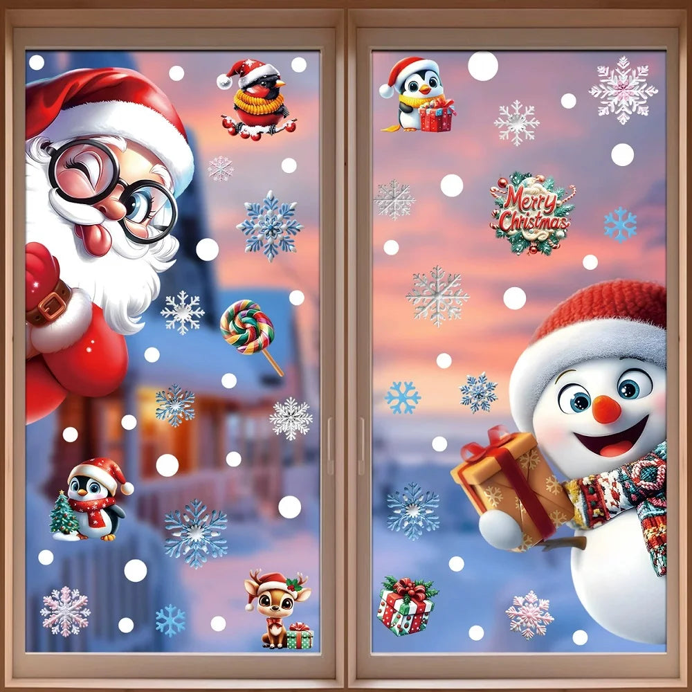 Christmas Window Clings – Reusable Gingerbread, Snowman & Santa Static Stickers