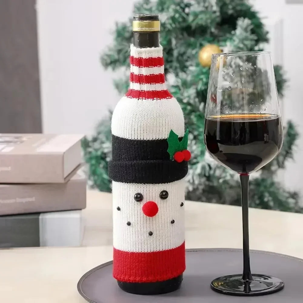 Christmas Wine Bottle Cover – Santa, Snowman or Reindeer Knitted Bottle Jumper, Hosting & Secret Santa Gift