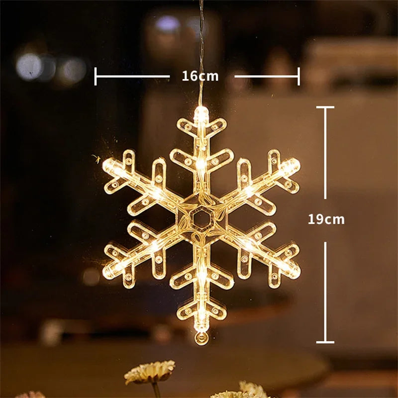 Battery LED Christmas Window Lights – Hanging Santa, Snowflake & Star Light Decorations