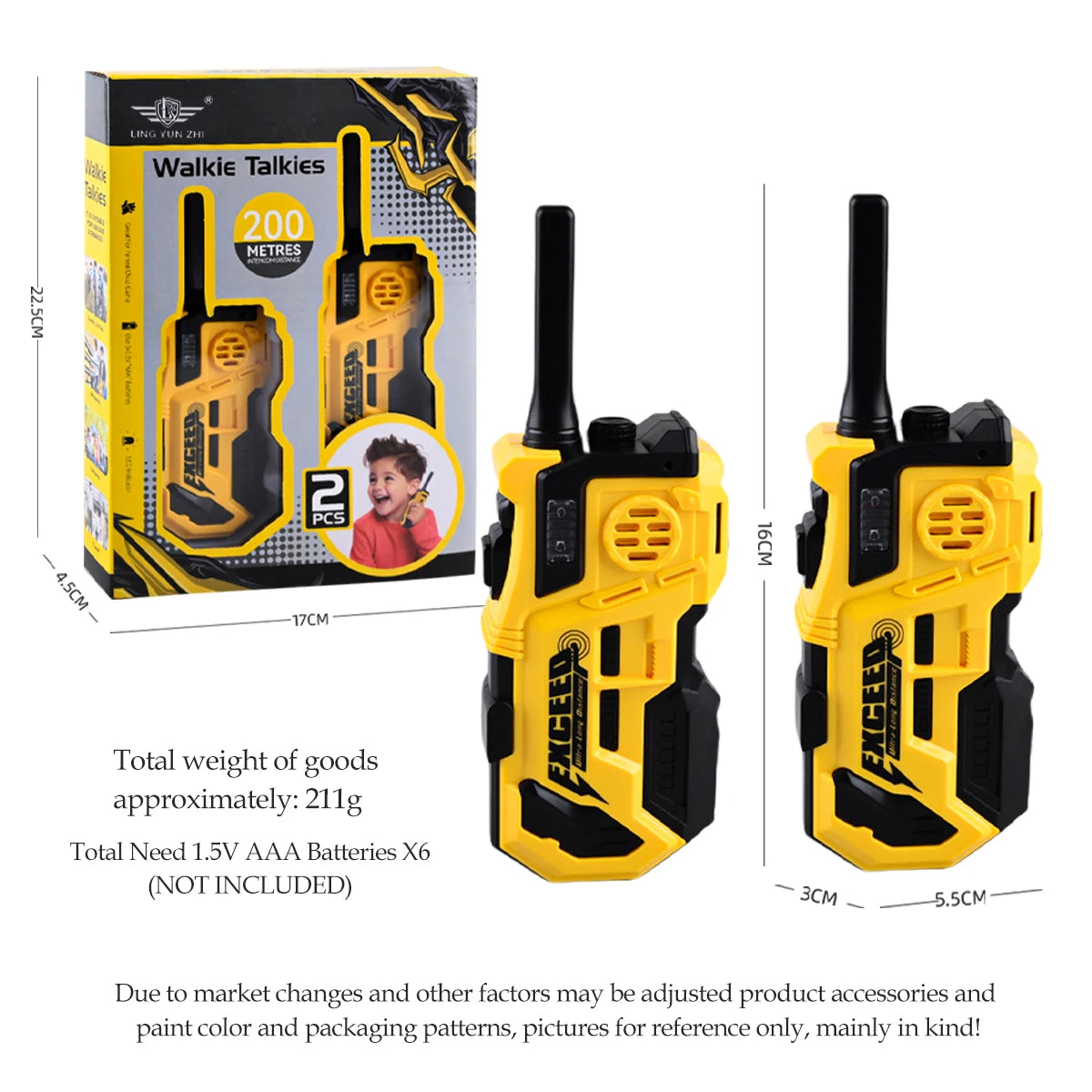 Kids Walkie Talkies 2 Pack – Long Range Two-Way Radios with Torch