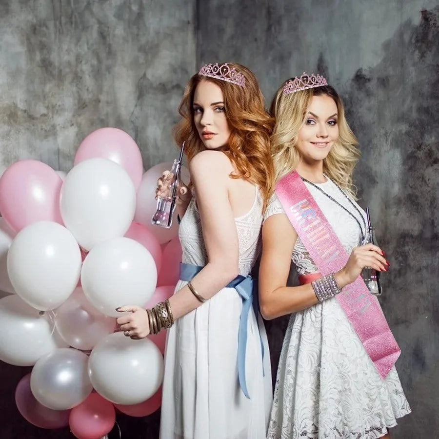 Birthday Queen Sash & Crystal Tiara Set – Birthday Girl Party Accessories for Any Age