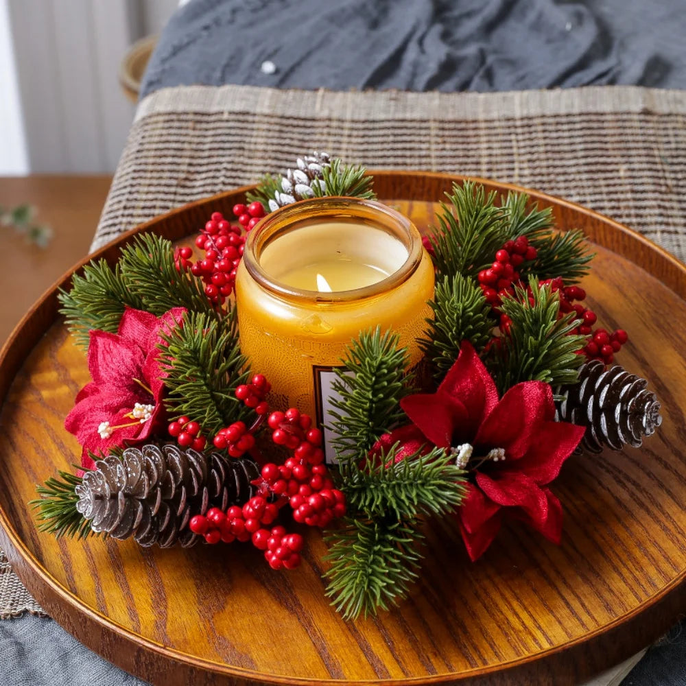 Christmas Candle Ring Wreath – Berry, Pinecone & Pine Table Centrepiece