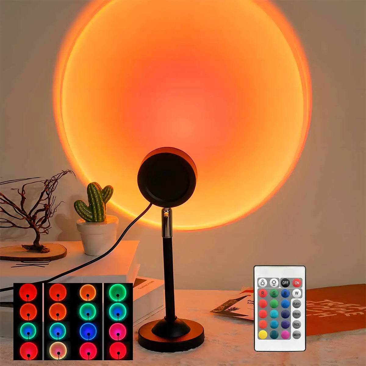 Sunset Lamp Projector with Remote – 16 Colour LED Mood Light for Bedroom, Parties & Photos