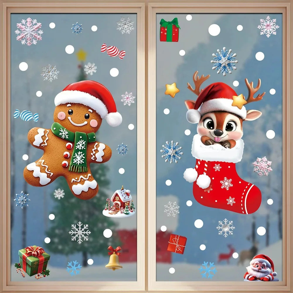 Christmas Window Clings – Reusable Gingerbread, Snowman & Santa Static Stickers