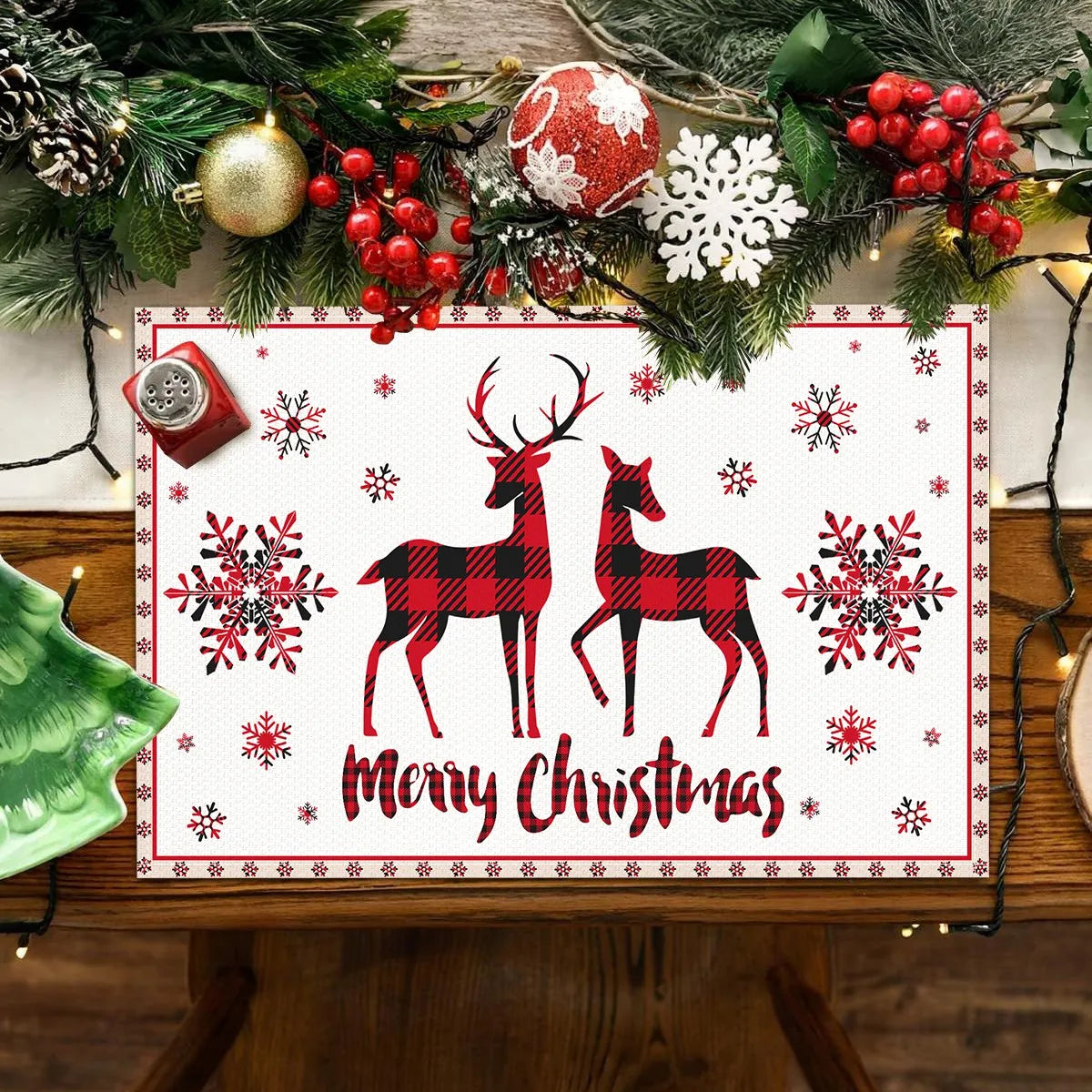 Linen Christmas Placemats – Santa & Festive Print Table Mats (1 or 4 Pack)