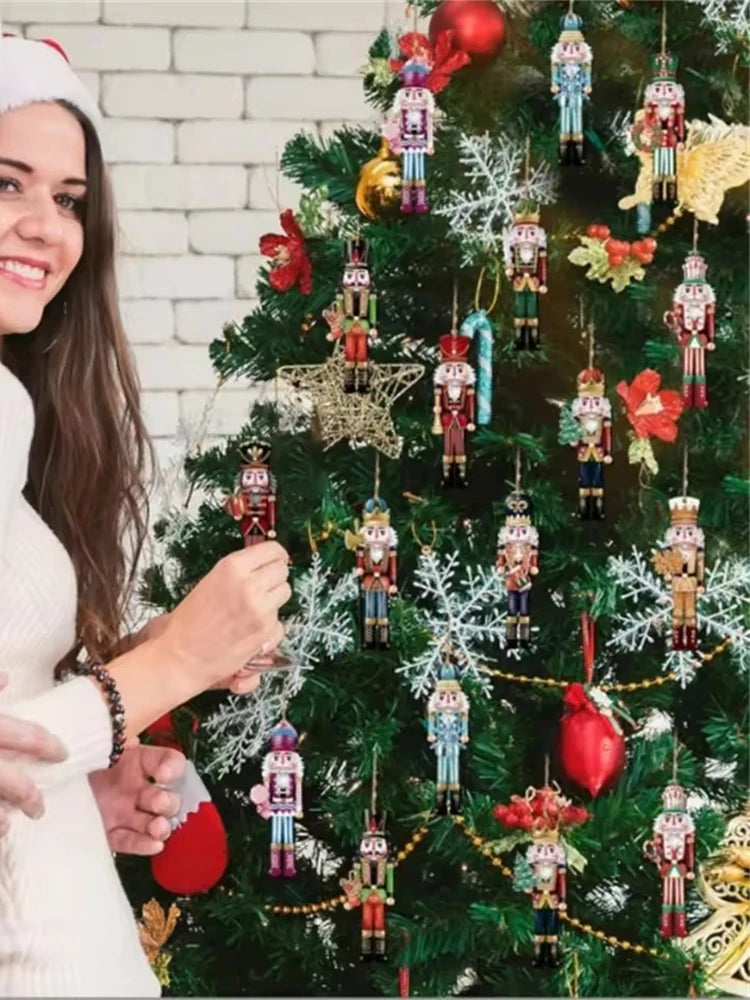 Wooden Nutcracker Ornaments – Set of 12 Hanging Christmas Tree Decorations
