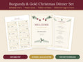 Burgundy and gold Christmas dinner printable menu and place cards