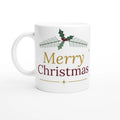 Burgundy and gold holly Merry Christmas mug