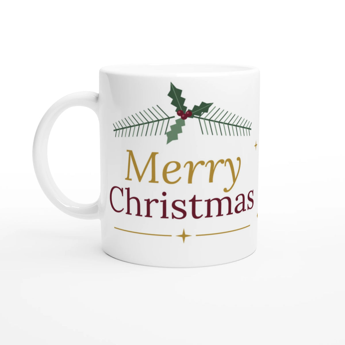 Burgundy and gold holly Merry Christmas mug