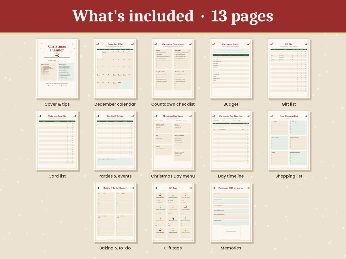 Christmas menu planner and gift tags printable